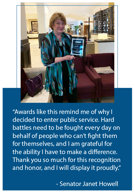Janet Howell award picture-01 Senator Janet Howell with her award