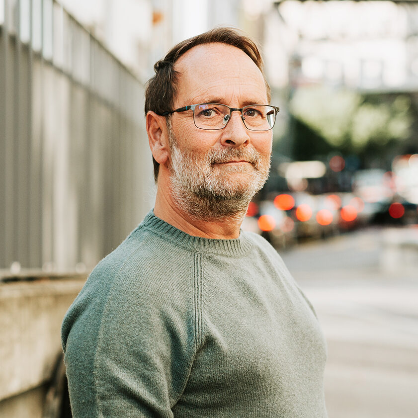 man looking into camera